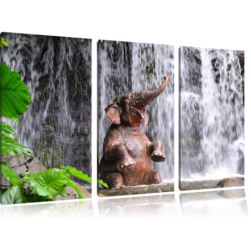 Home Loft Concept Baby Elephant at Waterfall 3 Piece Graphic Print Set